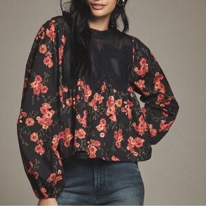 Chic Floral Black and Red Blouse